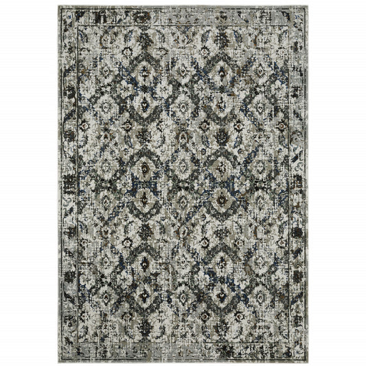 10' X 13' Black and Gray Oriental Power Loom Area Rug
