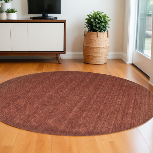 10' Orange and Red Round Wool Hand Woven Area Rug