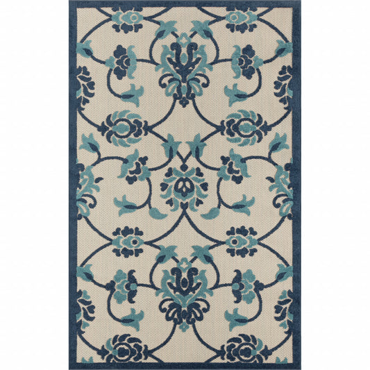 2' X 3' Blue Floral Non Skid Indoor Outdoor Area Rug