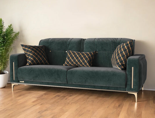 85" Green Microfiber Sleeper Sofa And Toss Pillows