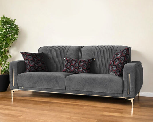 85" Gray Microfiber Sleeper Sofa And Toss Pillows