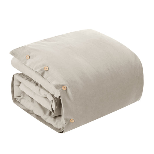 Beige King 100% Cotton 140 Thread Count Washable Duvet Cover Set