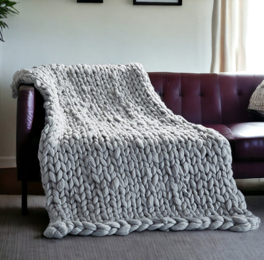 50" X 70" Light Gray Cozy Knit Polyester Throw Blanket