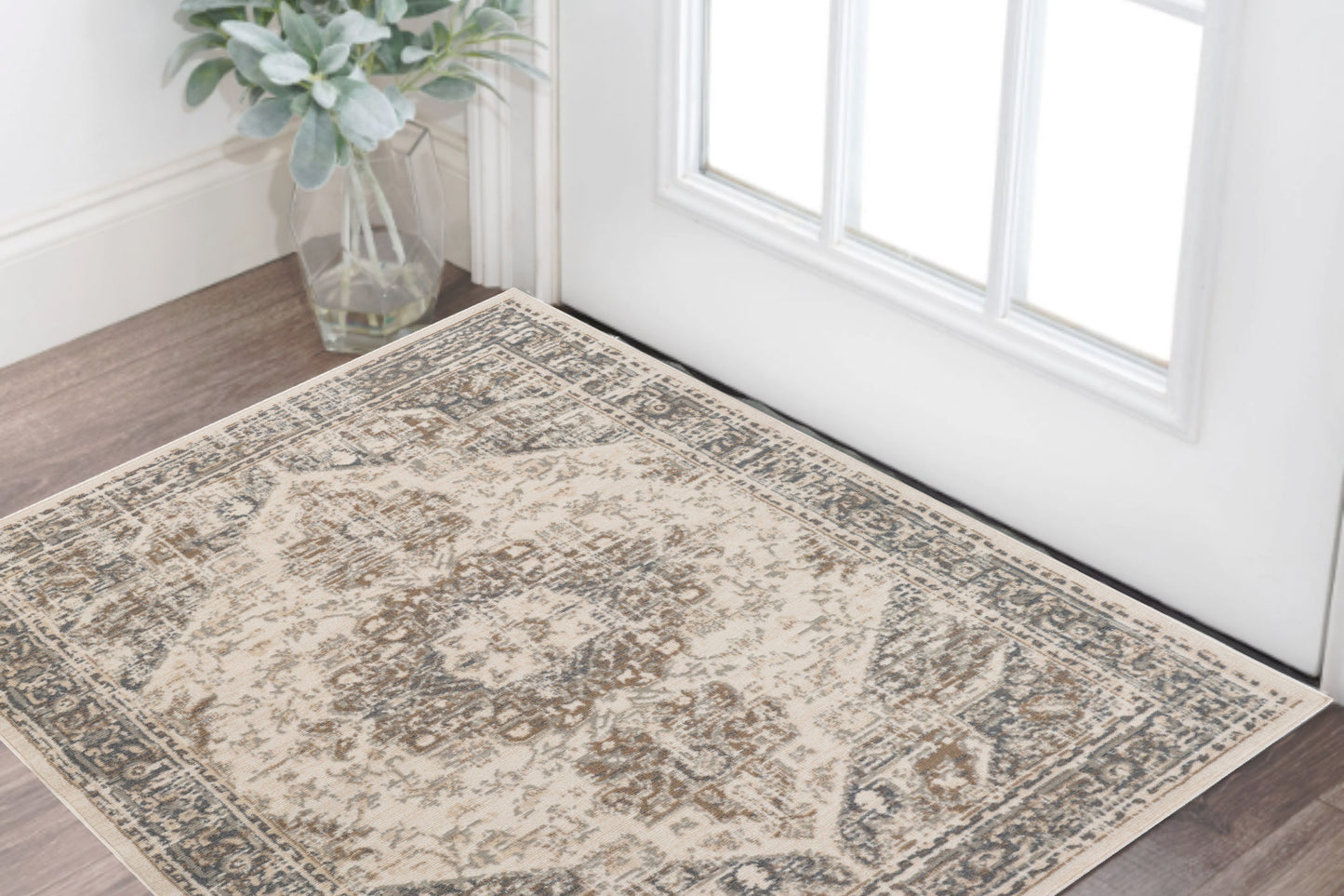 2' X 3' Gray and Light Beige Medallion Power Loom Area Rug