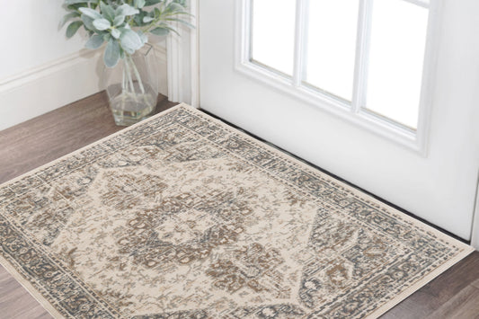 2' X 3' Gray and Light Beige Medallion Power Loom Area Rug