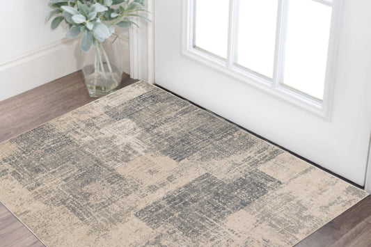 2' X 3' Gray and Light Blue Abstract Power Loom Area Rug