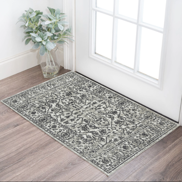 2' X 3' Gray and Dark Gray Floral Power Loom Area Rug