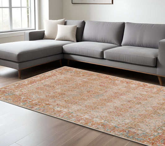 10' X 14' Beige and Orange Southwestern Power Loom Area Rug