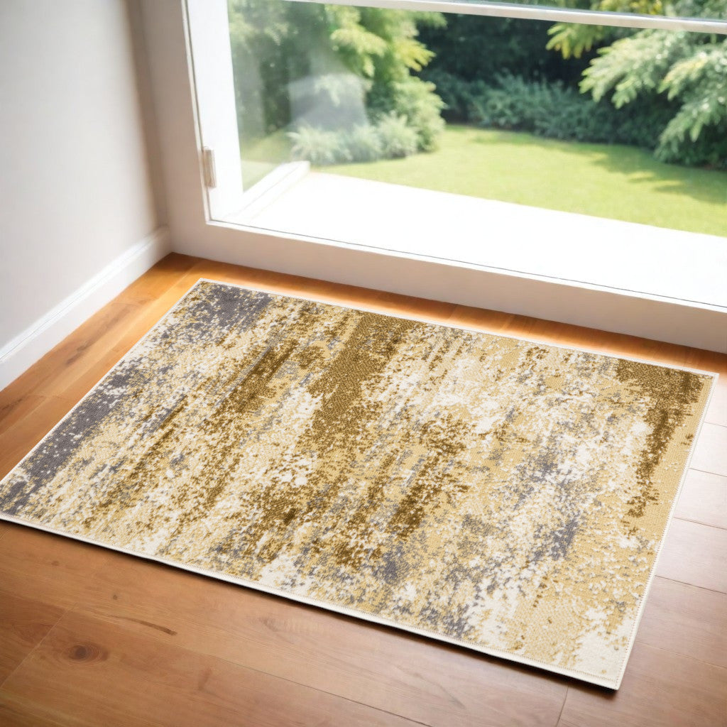 2' X 4' Beige and Blue Abstract Power Loom Area Rug