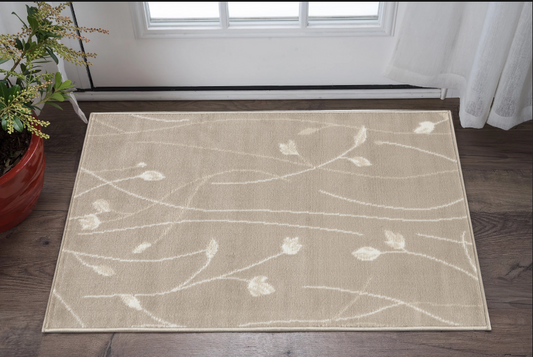 2' X 4' Beige and Ivory Floral Power Loom Area Rug