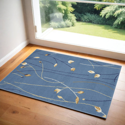 2' X 4' Blue and Beige Floral Vines Power Loom Area Rug