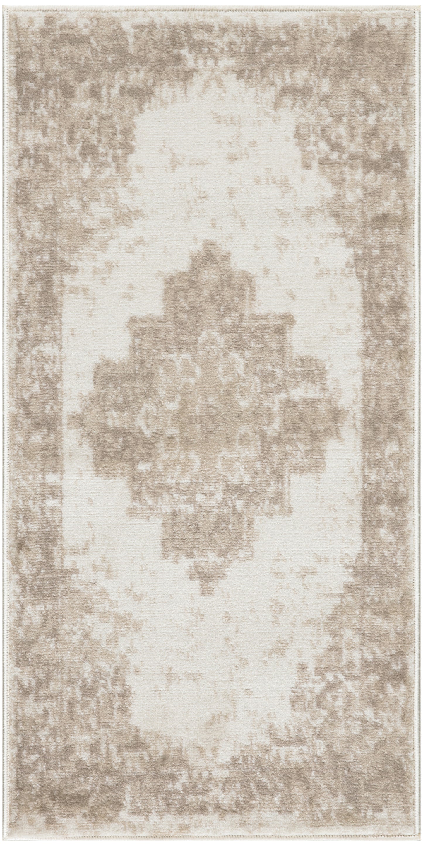 2' X 4' Beige and Ivory Medallion Power Loom Distressed Area Rug