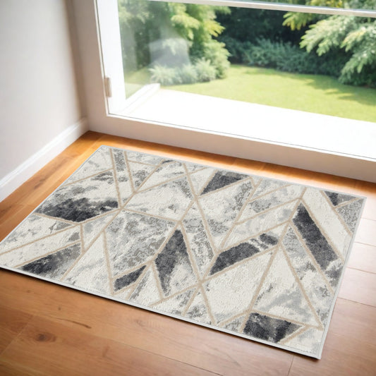 2' X 3' Ivory and Gray Geometric Non Skid Area Rug