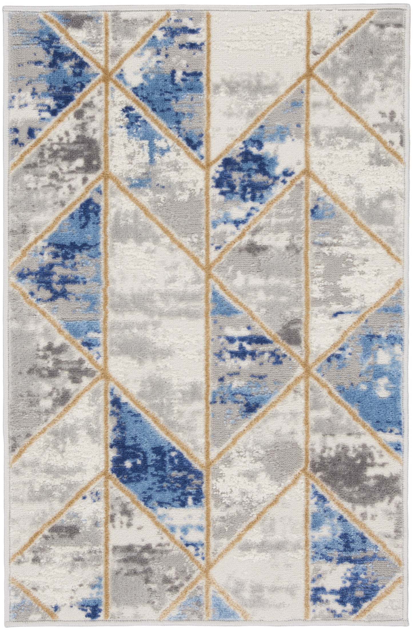 2' X 3' Ivory Blue and Gray Geometric Non Skid Area Rug