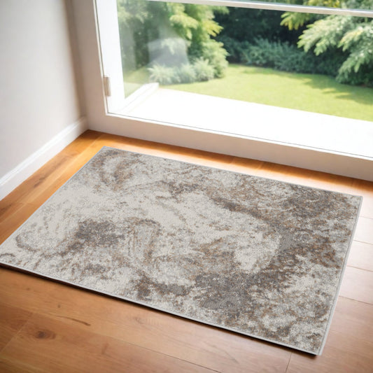2' X 3' Ivory and Gray Abstract Non Skid Area Rug