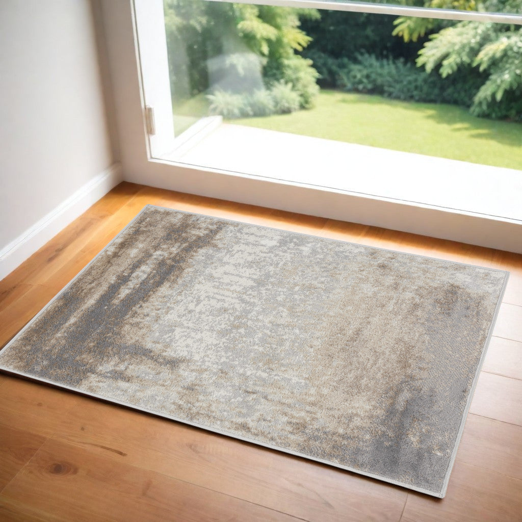 2' X 3' Gray and Ivory Abstract Non Skid Area Rug