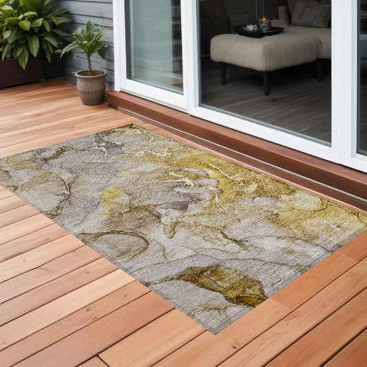 2' X 3' Taupe Abstract Washable Non Skid Indoor Outdoor Area Rug
