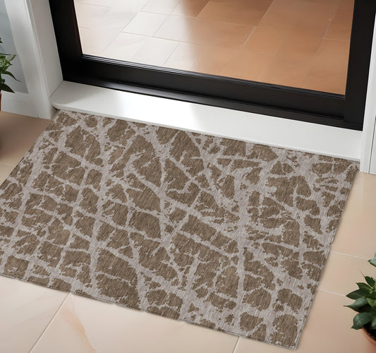 2' X 3' Brown Abstract Washable Non Skid Indoor Outdoor Area Rug