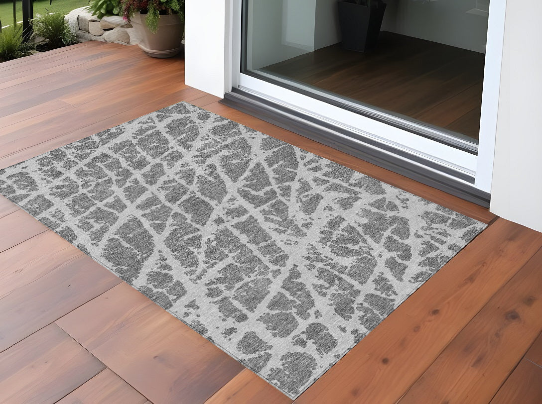 2' X 3' Charcoal Abstract Washable Non Skid Indoor Outdoor Area Rug