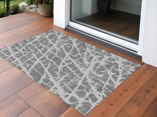2' X 3' Charcoal Abstract Washable Non Skid Indoor Outdoor Area Rug