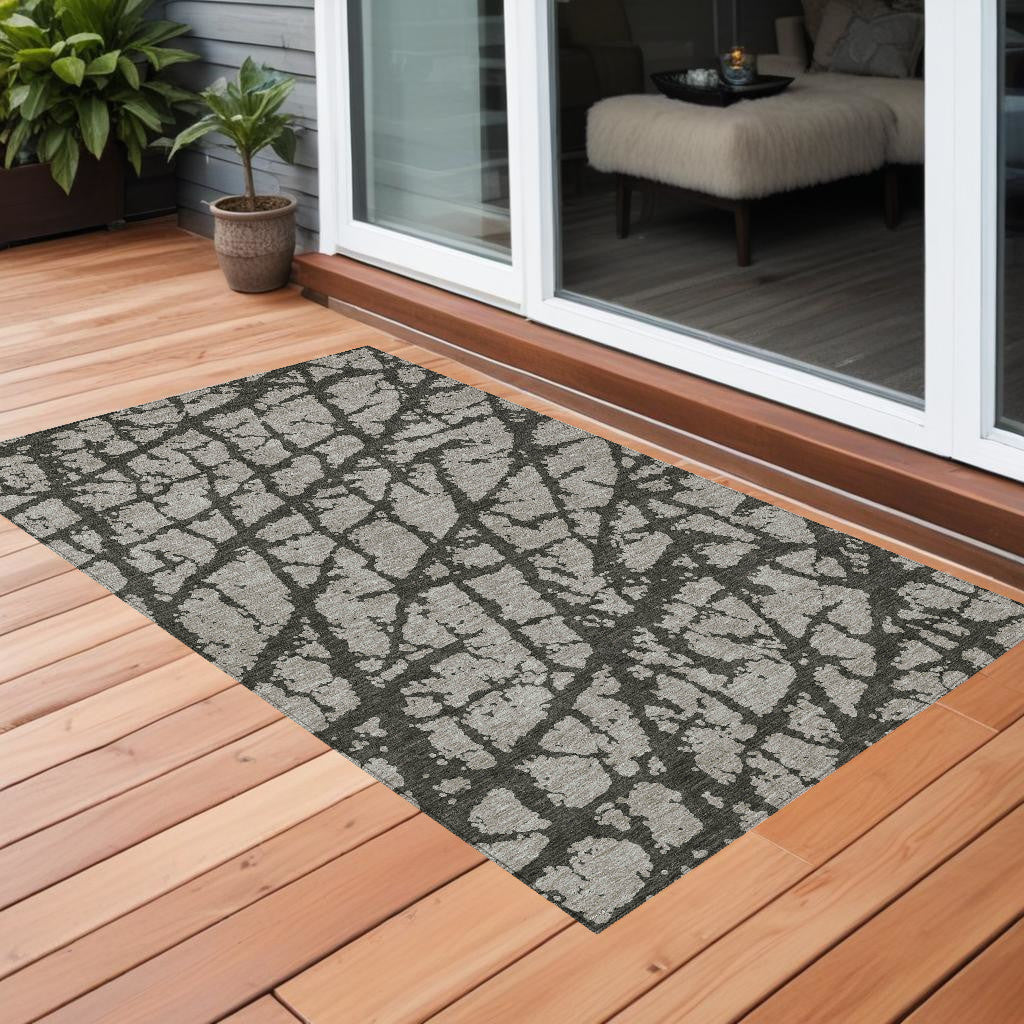 2' X 3' Gray and Black Abstract Washable Non Skid Indoor Outdoor Area Rug