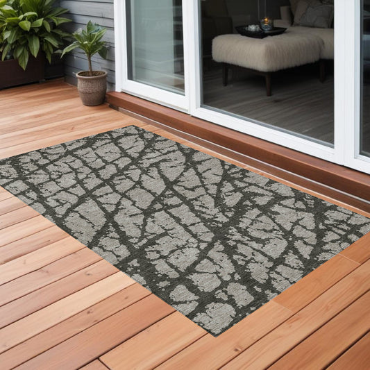 2' X 3' Gray and Black Abstract Washable Non Skid Indoor Outdoor Area Rug