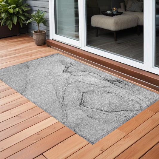 2' X 3' Gray Abstract Washable Non Skid Indoor Outdoor Area Rug