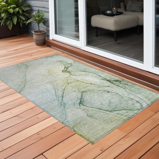 2' X 3' Green Abstract Washable Non Skid Indoor Outdoor Area Rug