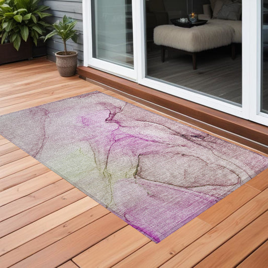 2' X 3' Pink Abstract Washable Non Skid Indoor Outdoor Area Rug