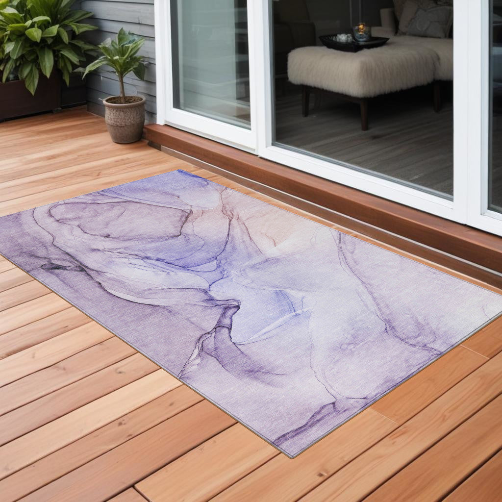 2' X 3' Gray and Purple Abstract Washable Non Skid Indoor Outdoor Area Rug
