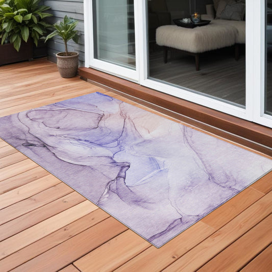 2' X 3' Gray and Purple Abstract Washable Non Skid Indoor Outdoor Area Rug