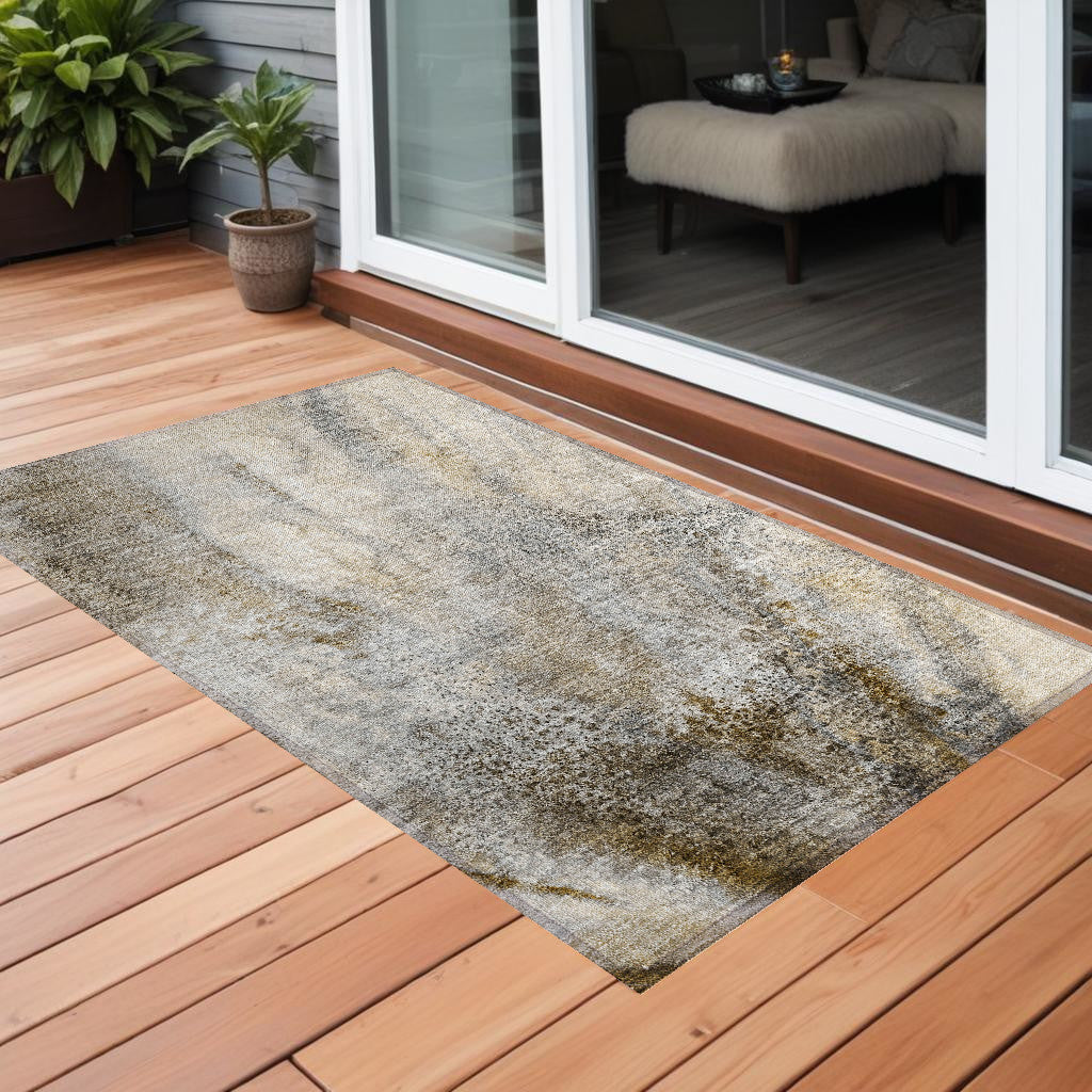 2' X 3' Beige Abstract Washable Non Skid Indoor Outdoor Area Rug