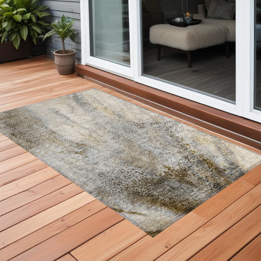 2' X 3' Beige Abstract Washable Non Skid Indoor Outdoor Area Rug