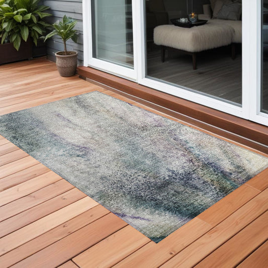 2' X 3' Ivory Abstract Washable Non Skid Indoor Outdoor Area Rug
