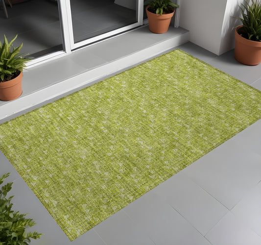 2' X 3' Moss Green Geometric Washable Non Skid Indoor Outdoor Area Rug