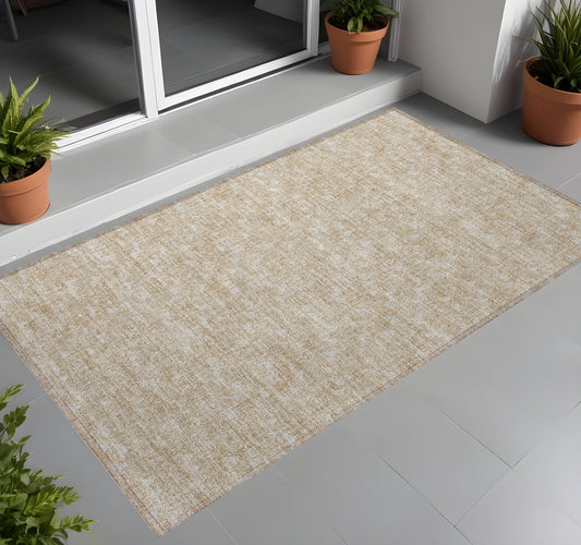 2' X 3' Tan Geometric Washable Non Skid Indoor Outdoor Area Rug