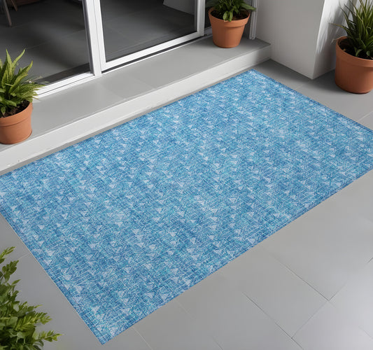 2' X 3' Blue Geometric Washable Non Skid Indoor Outdoor Area Rug