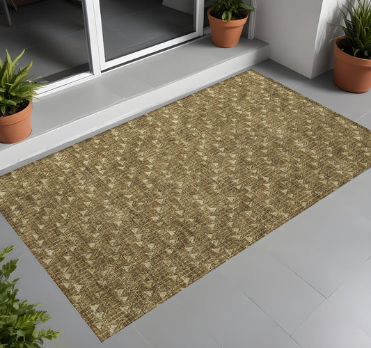 2' X 3' Brown Geometric Washable Non Skid Indoor Outdoor Area Rug