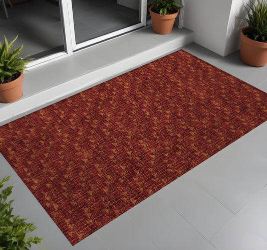 2' X 3' Burgundy Geometric Washable Non Skid Indoor Outdoor Area Rug