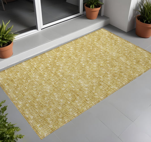2' X 3' Gold Geometric Washable Non Skid Indoor Outdoor Area Rug
