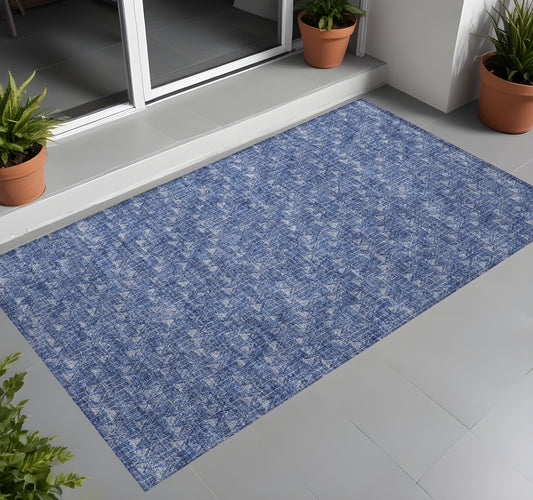 2' X 3' Navy Blue Geometric Washable Non Skid Indoor Outdoor Area Rug