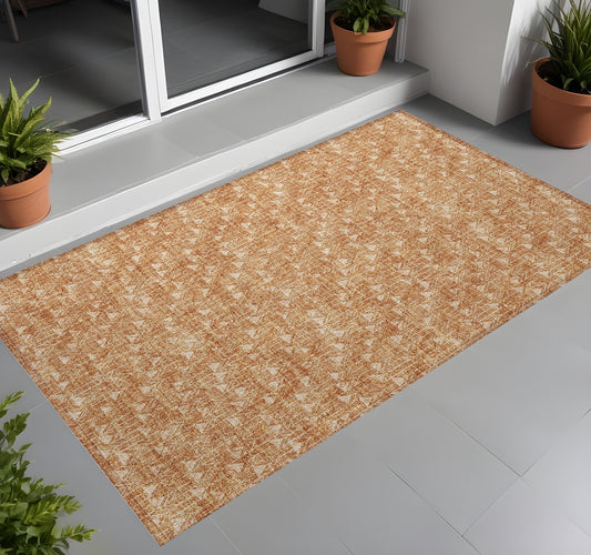 2' X 3' Salmon Geometric Washable Non Skid Indoor Outdoor Area Rug