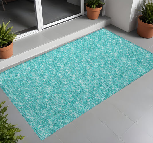 2' X 3' Turquoise Geometric Washable Non Skid Indoor Outdoor Area Rug