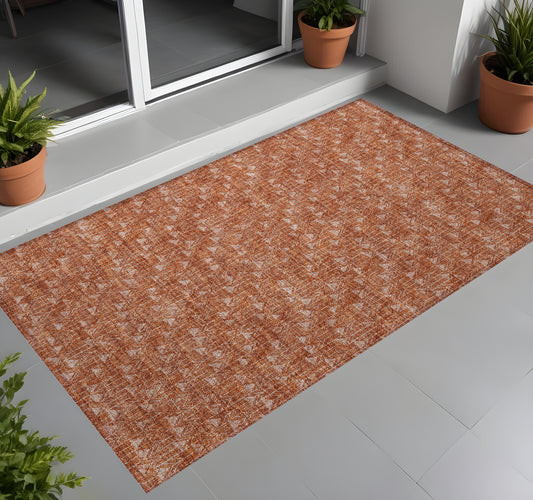 2' X 3' Terra Cotta Geometric Washable Non Skid Indoor Outdoor Area Rug