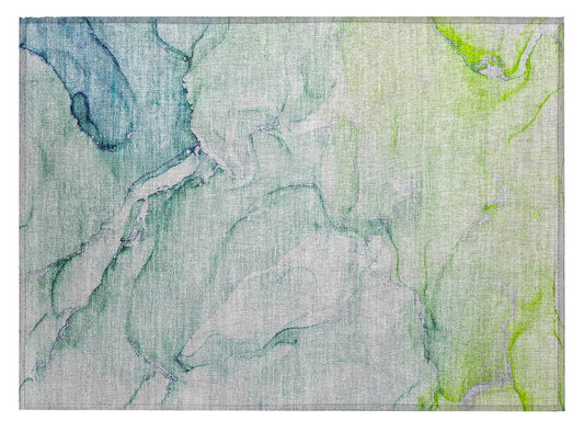2' X 3' Blue and Green Abstract Washable Indoor Outdoor Area Rug