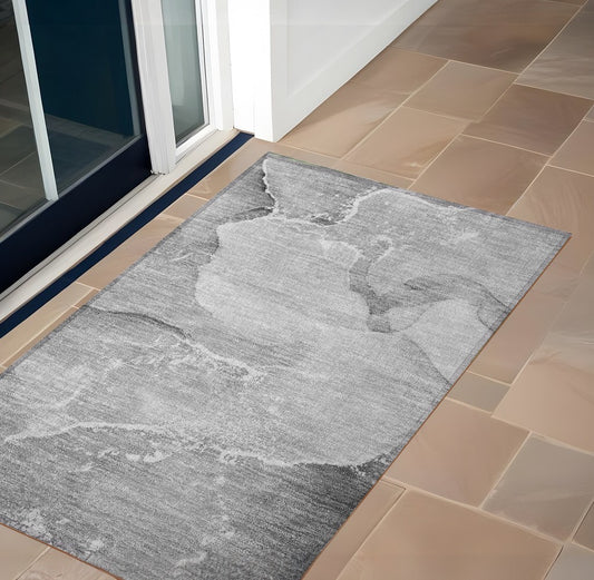 2' X 3' Gray Abstract Washable Indoor Outdoor Area Rug