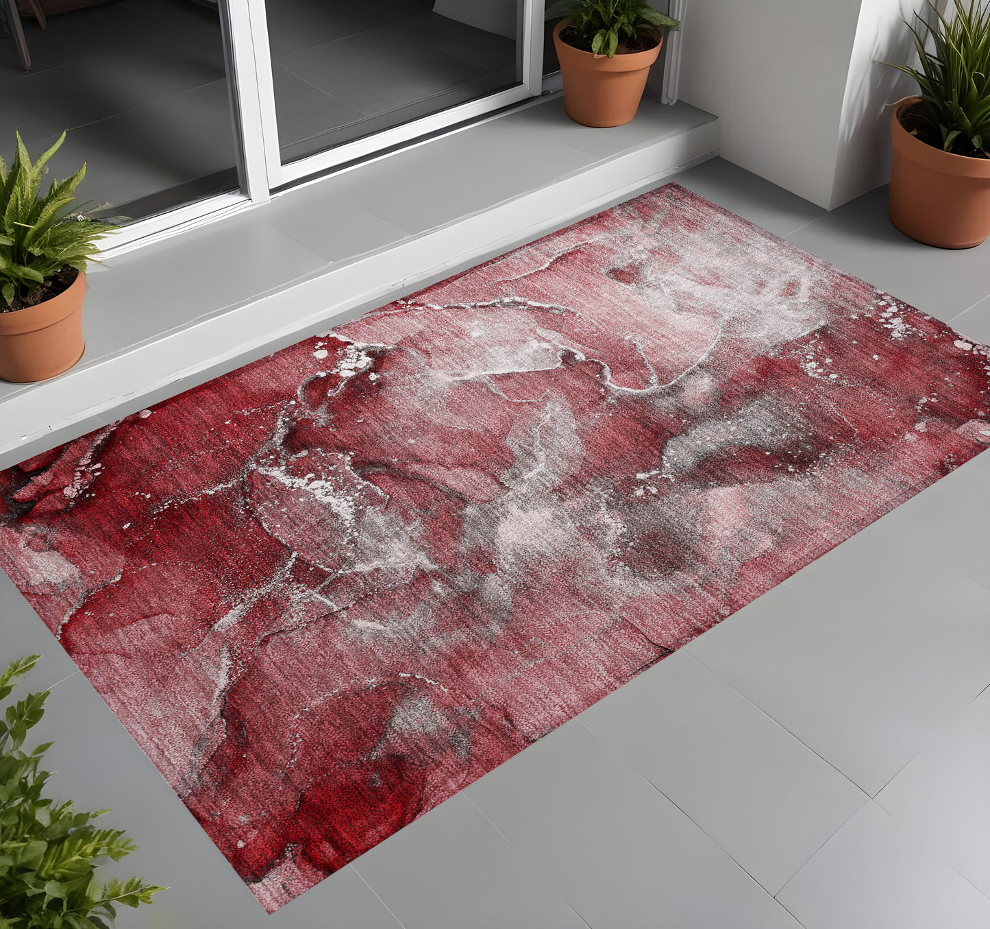 2' X 3' Merlot Abstract Washable Non Skid Indoor Outdoor Area Rug
