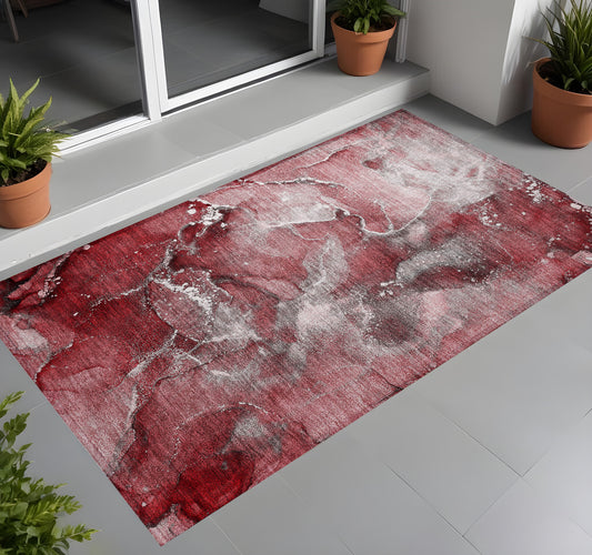 2' X 3' Merlot Abstract Washable Non Skid Indoor Outdoor Area Rug