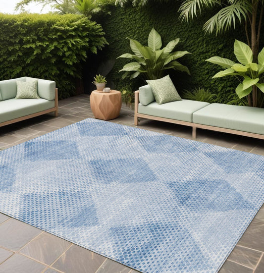 9' X 12' Blue Geometric Washable Non Skid Indoor Outdoor Area Rug
