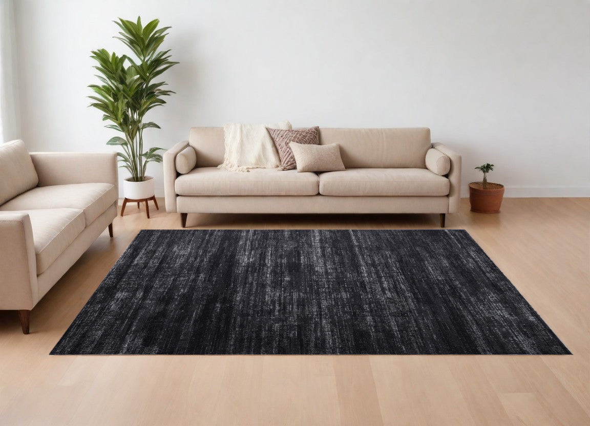 9' X 13' Black and Gray Power Loom Area Rug